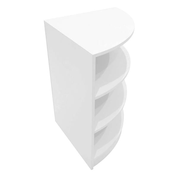 Eclipse LED Shop Counter Set in white, featuring a sleek curved design with four open shelves for display and storage