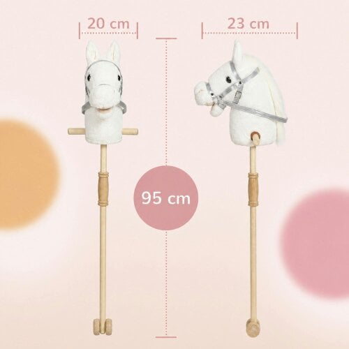 AIYAPLAY Hobby Horse with Wood Wheels, Sound for Imaginative Play, White