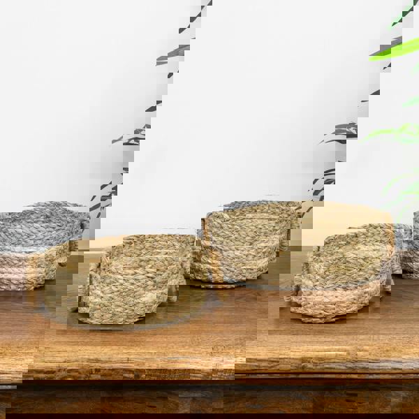 JVL Palma Natural Woven Storage Baskets for Home Organisation, Set of 2, Brown