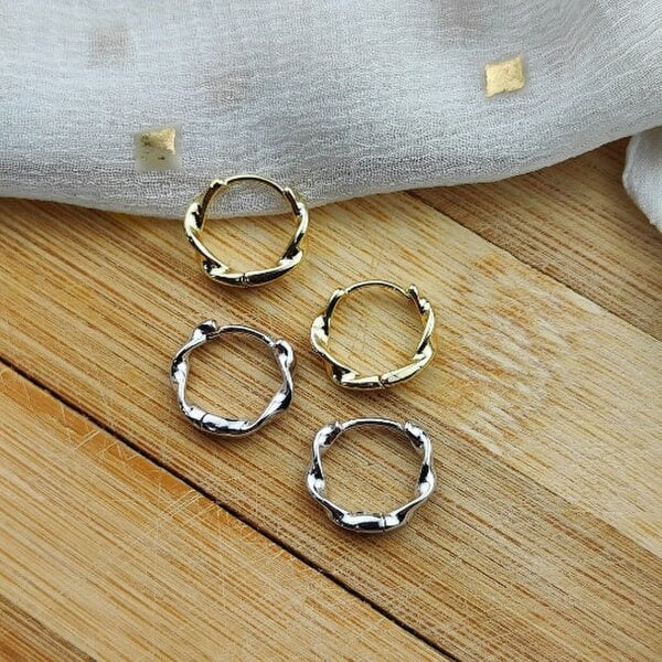 The Colourful Aura Sterling Silver Dainty Twist Spiral Creole Infinity Slim Everyday Hoop Earrings