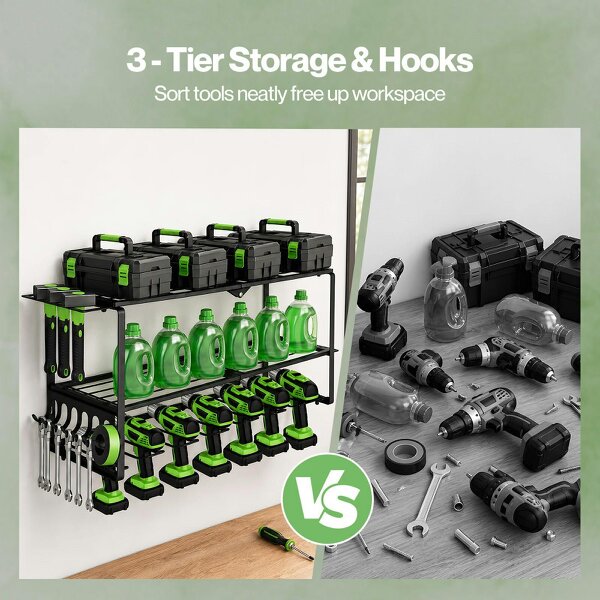 Levede Tool Storage Organiser 3 Tier Wall Mounted Garage Tool Rack Metal Black
