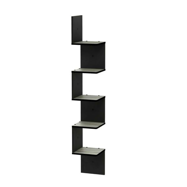 WALPLUS Rossi 5-Tier Wall Mount Floating Corner Square Shelf, French Oak Grey/Black perfect for organized storage and display