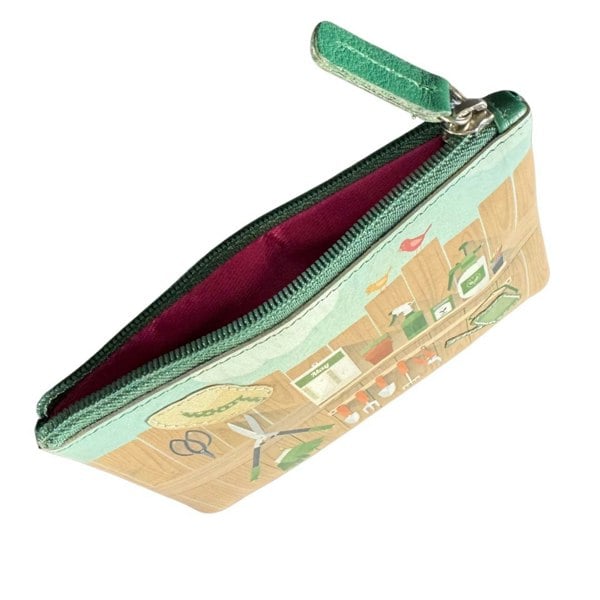 Mala Leather Pinky Gardening Coin Purse – Garden Tool Print and Appliqué
