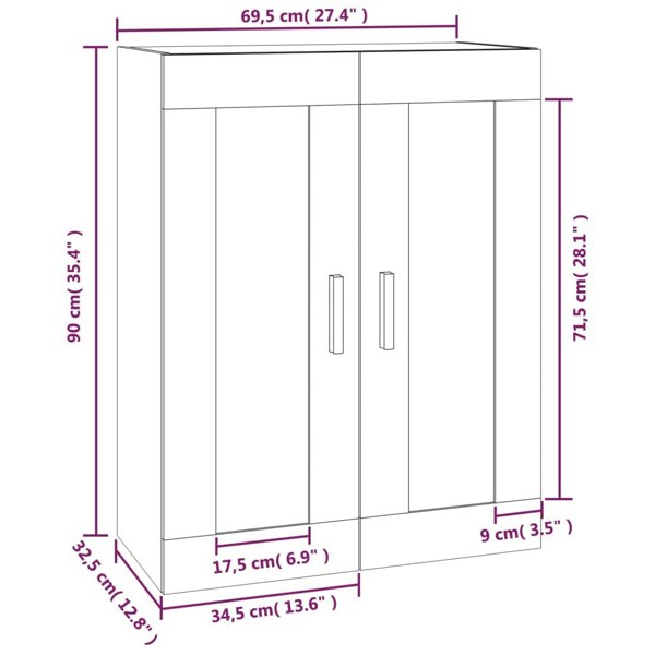 Berkfield Wall Cabinet Sonoma Oak 69.5x32.5x90 cm Engineered Wood