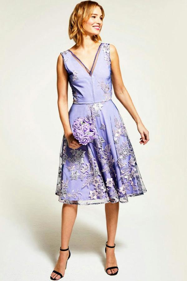 HotSquash Embroidered V Neck Fit n Flare Dress