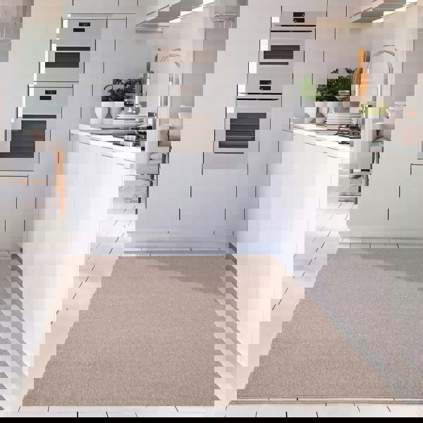 Beige Low Pile Area Rug Plain Design non-shedding