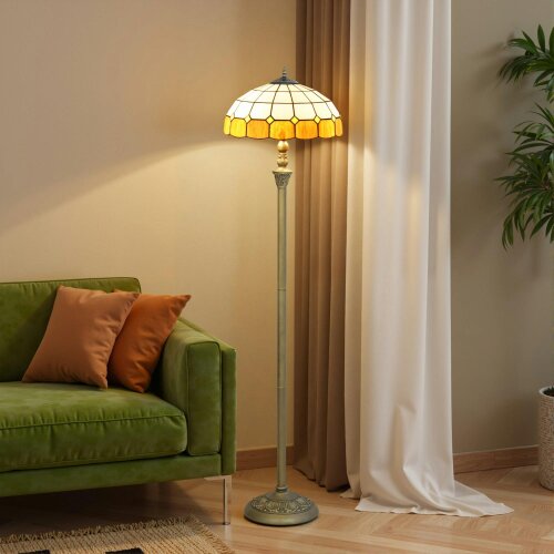 Wyld Haus Rakelo Metal And Glass Bronze And Orange Tiffany Style Floor Lamp With Handcrafted Stained Shade