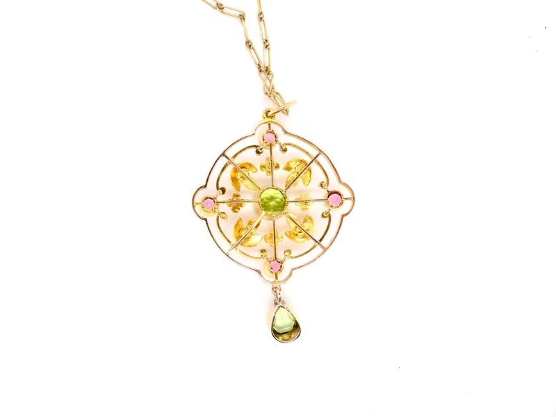 Vintage Tom An Edwardian peridot and tourmaline pendant