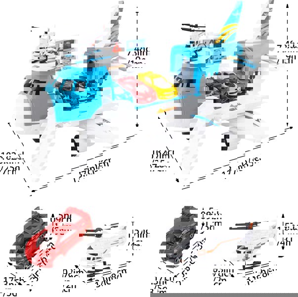 deAO Toys ransport Cargo DIY Plane Car Toy Play Set with Ramp and 4 Mini Car, 1 Helicopter Included