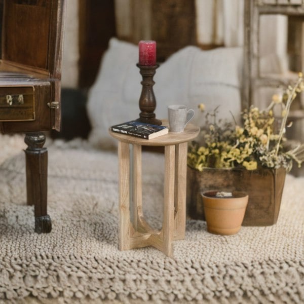 IH Design Monco Natural Mango Wood Round Inverted Legs Side Table - Natural