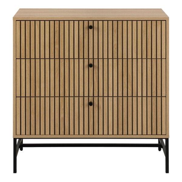 Wyld Haus Bjork Natural Oak Wood and Black Panelled Wide Chest of 3 Drawers