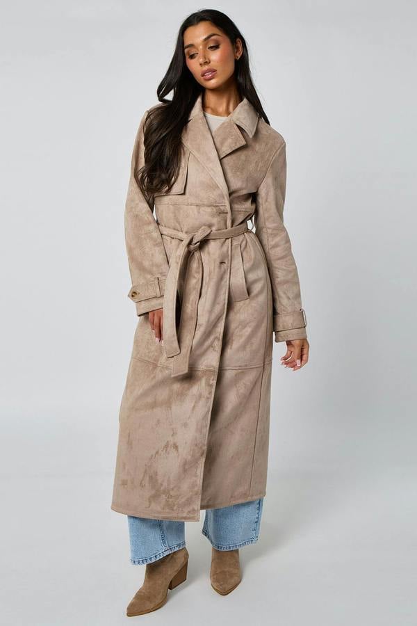 Urban Bliss Stone Faux Suede Trench Coat