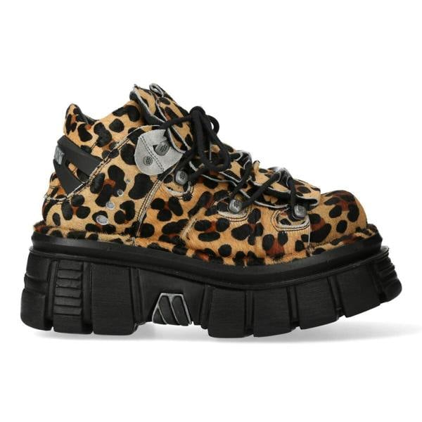 New Rock M-106-C192 Leopard Brown Leather Gothic Ankle Boots