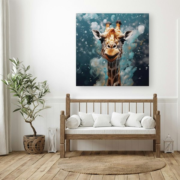 Warren Reed Splash Art Giraffe Face Canvas