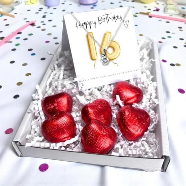 Aye Do Gifts 16th Birthday Necklace Gift Box, Cubic Zirconia Necklace & Chocolates