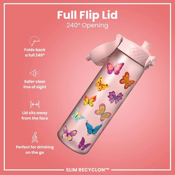 ION8 Leak Proof Slim Water Bottle, Recyclon, Butterfly, 500ml (18oz)