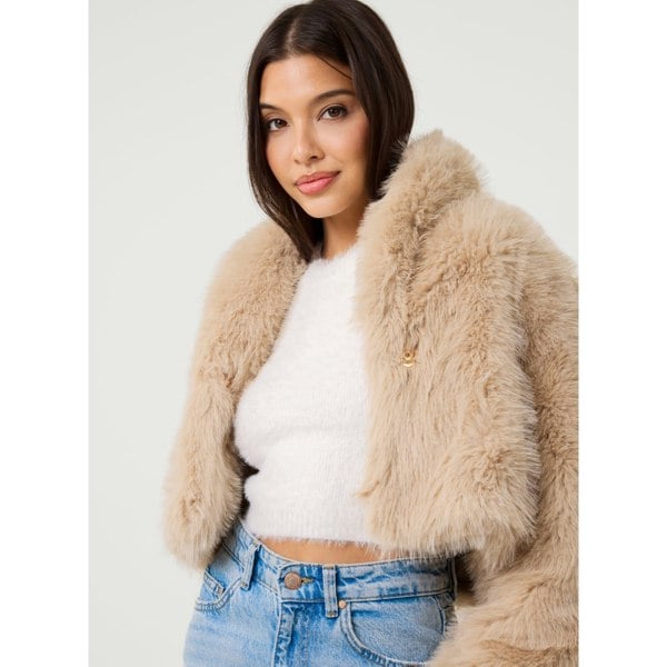 Pink Vanilla Crop Fur Jacket
