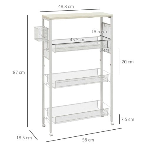 Wyld Haus Else Lune Metal White 3 Tier Kitchen Cart With Steel Wire Baskets