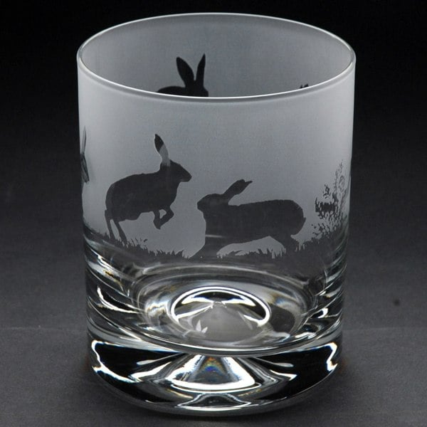 Glyptic Glass Art Hare Whiskey Tumbler Glass - Hand Etched/Engraved Gift