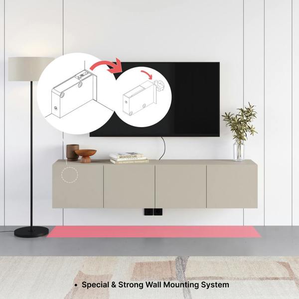Decortie Modern Conrad TV Unit up to 50 Inch TVs 2 Soft Close Door Entertainment Centre 140cm Living Room Easy Assembly