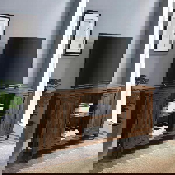 Centurion Supports RANCH Walnut Dual Compartment Storage 6-Shelf up to 65" Flat Screen TV Cabinet