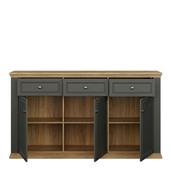 Furniture To Go Pontypool 3 Drawer & 3 Door Sideboard in Grey and Mauvella Oak