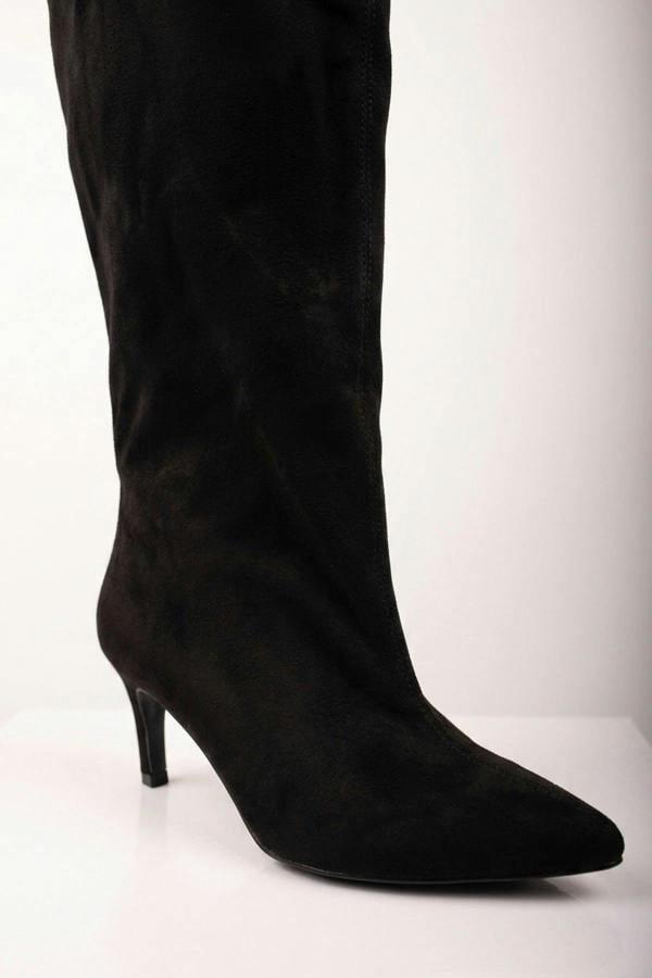 Ines Faux Suede Over The Knee Boots - Black