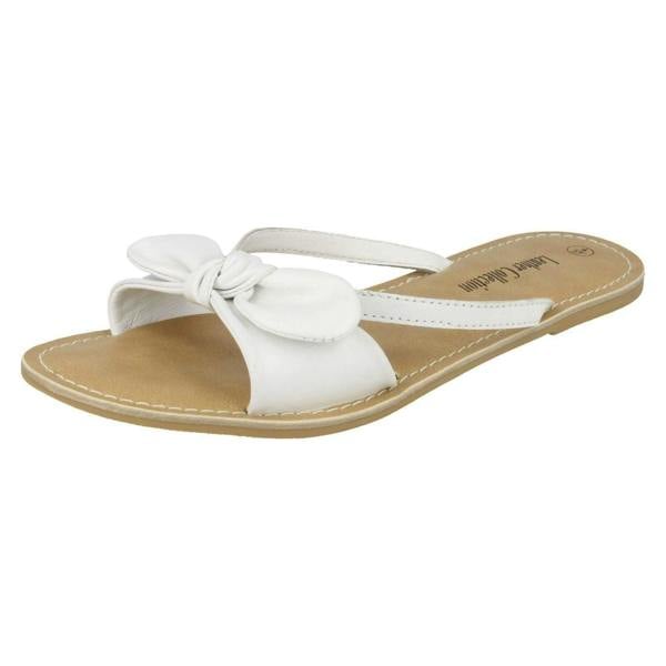 Leather Collection Ladies Leather Collection Flat Twist Bow Mule Sandals
