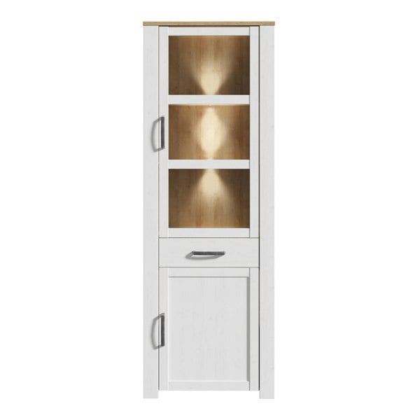 Furniture To Go Bohol Narrow Display Cabinet inc. 2x LED Lights in Riviera Oak/White