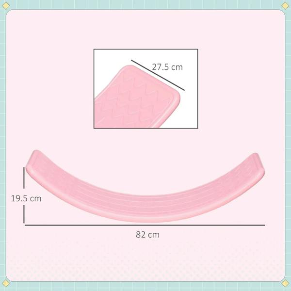 Pink kids balance board with dimensions: 82 cm long, 19.5 cm wide