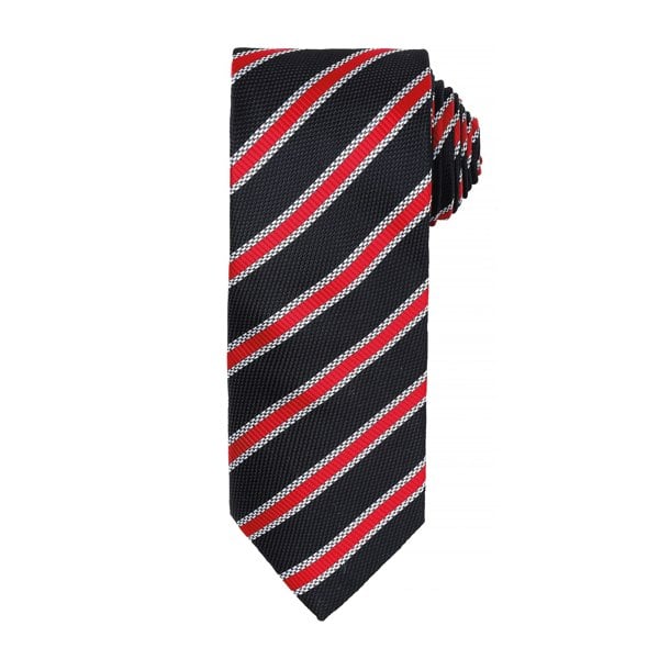 Premier Mens Waffle Stripe Formal Business Tie (Pack of 2) - Black/Red