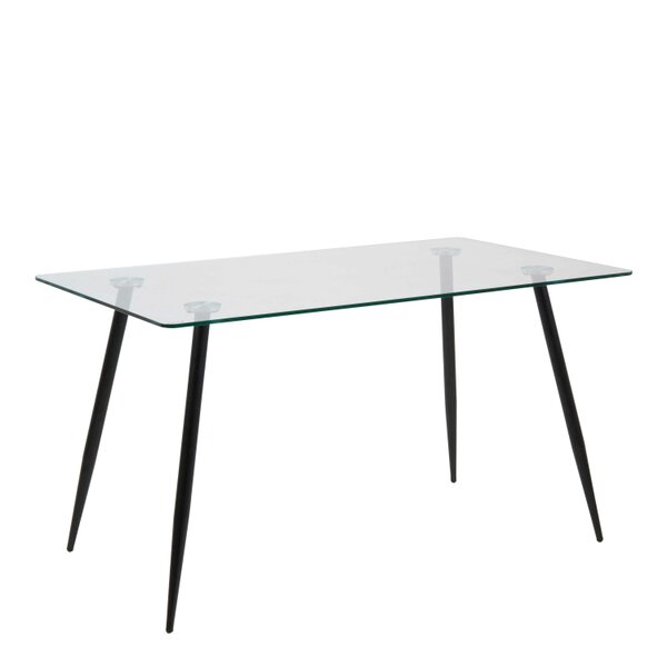 Wyld Haus Venice 6 Seater Rectangular Tempered Glass Dining Table  Black Steel Legs