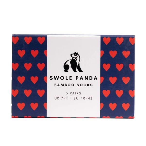 SWOLE PANDA 3-Pack Love Hearts Bamboo Socks Gift Box, Blue/red
