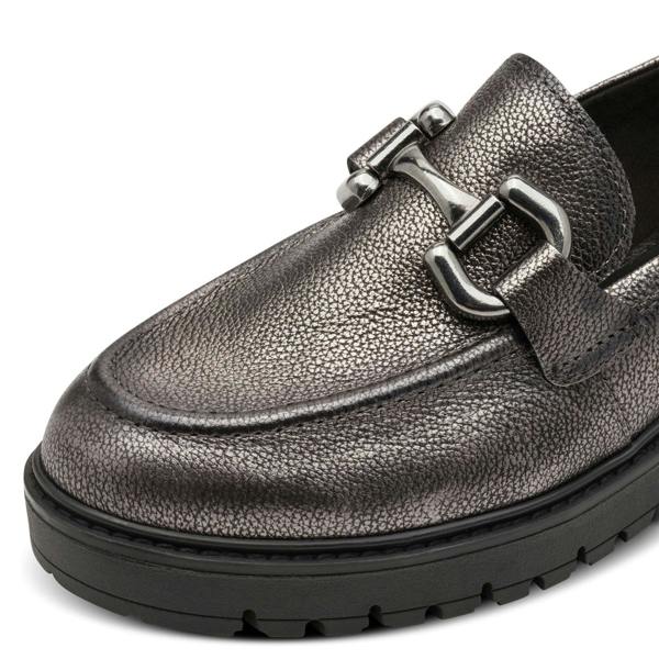 Tamaris Womens Pewter Silver Leather Loafers Slip-On Platform Shoes