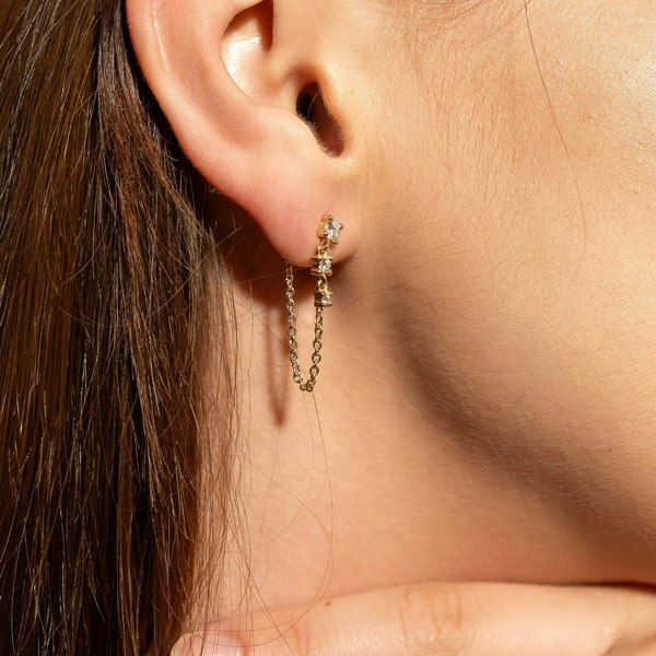 Spero London Fine Diamond Linked Tennis Earring in 14ct Solid Gold - Single