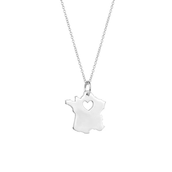 Spero London Love France Map Heart Necklace Sterling Silver