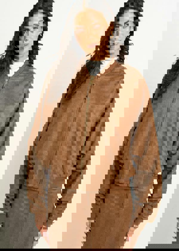 Gini London Brown Faux Suede Puff Ball Jacket