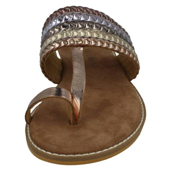 Leather Collection Ladies Leather Collection Metallic Toe Loop Sandals F00273