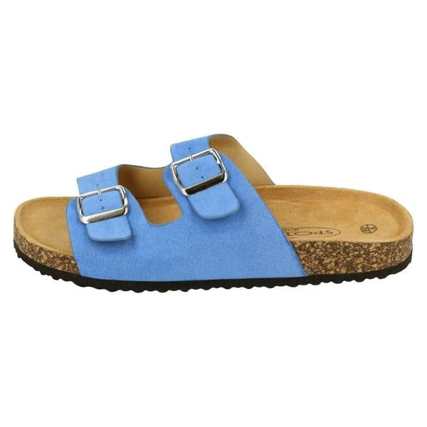 Spot On Ladies Spot On Double Buckle Detailed Mule Sandals F00412