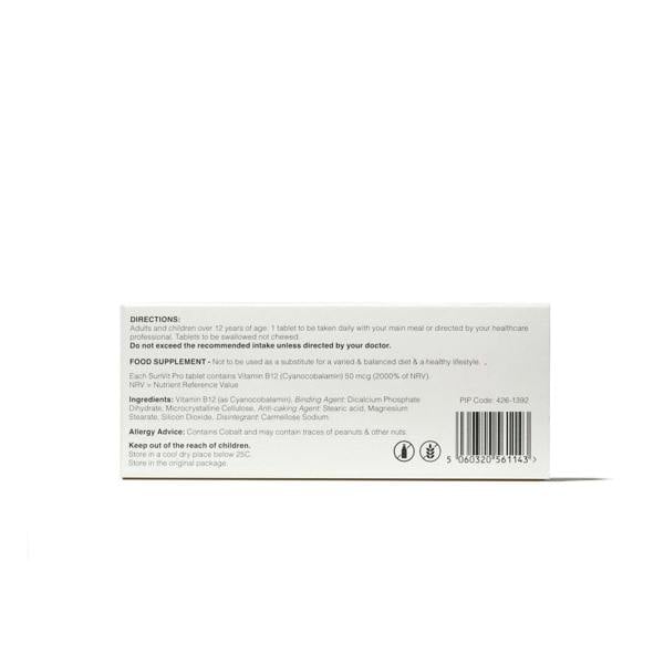 50mcg Vitamin B12 Tablets, High Strength Cyanocobalamin Daily Dose, Menopause Approved - SunVit - D3