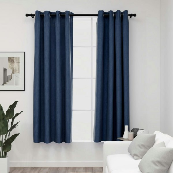 Berkfield Linen-Look Blackout Curtains with Grommets 2 pcs Blue 140x175cm
