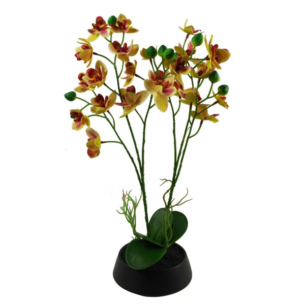 Leaf 43cm Large Pink Yellow Artificial Orchid in Ceramic Planter