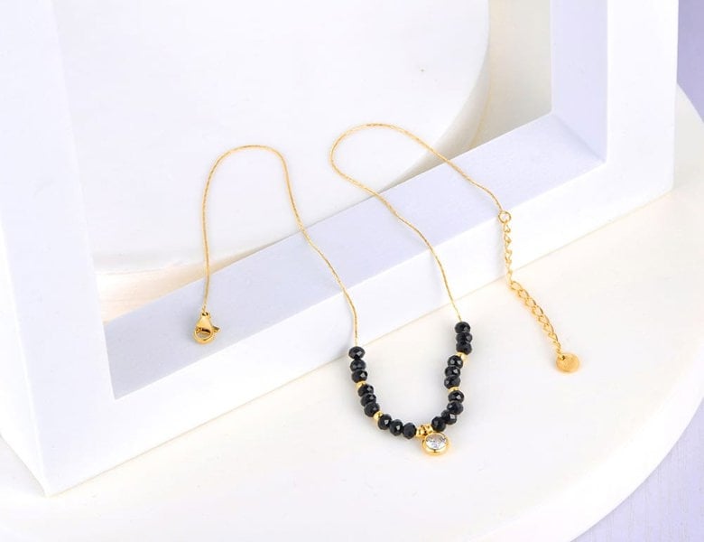 The Colourful Aura Black Crystal Round Zircon Charm Minimalistic Mangalsutra Necklace