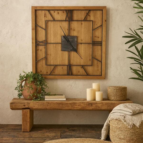 Wyld Haus Rustic Roman Numerals Wooden Square Wall Clock