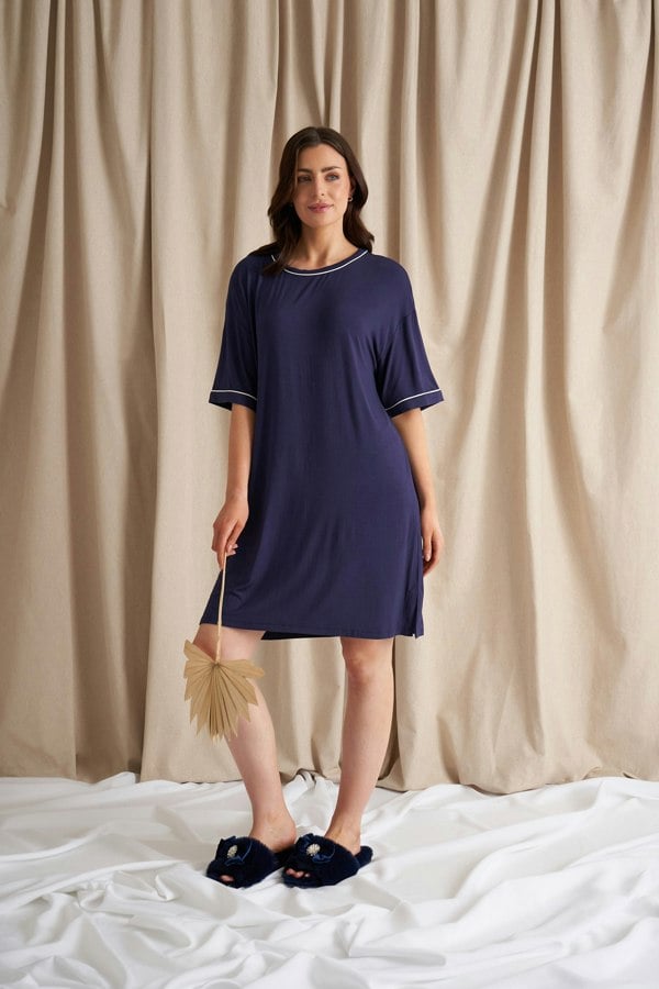 Pretty You London Women's Bamboo Classic Tee Dress in Midnight