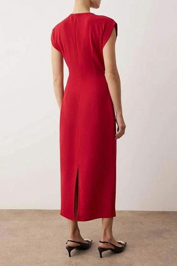 WOVCOR Midi Woven Dress with Accessory Details