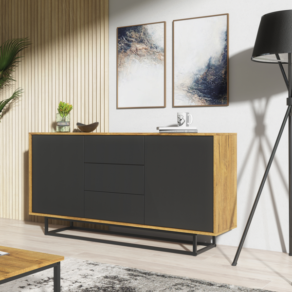 Mex Furniture Bold 160cm Loft Retro Industrial Sideboard Vintage Oak TV Unit Cabinet Stand