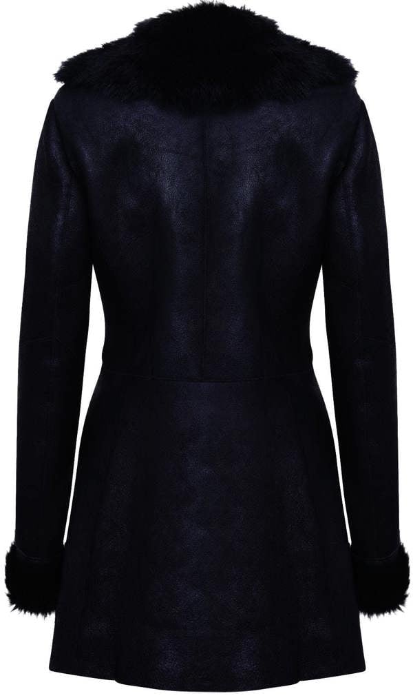 Infinity Leather Womens Black Merino Shearling Coat with Toscana Collar-Fortaleza