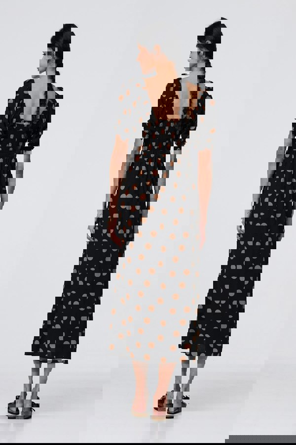 Black | Polka Dot Puff Sleeve Midi Dress