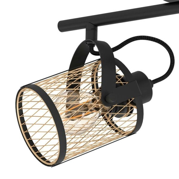 EGLO Dellow 2 Light Black Steel Lattice Style Adjustable Wall Or Ceiling Spotlight